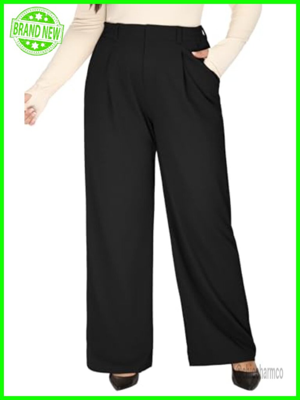 Plus Size Wide Leg Dress Pants Waffle Pull On Stretchy Work Trousers